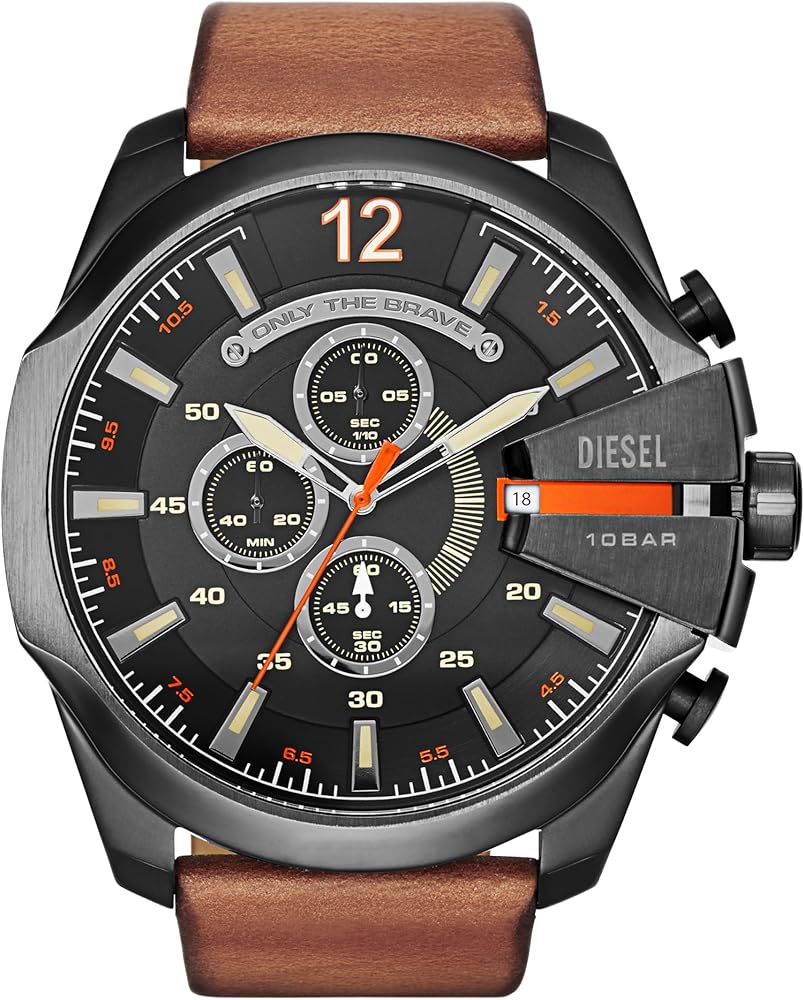 Diesel Leather Chi Analog Black Dial Men Watch-Dz4343, Brown Band